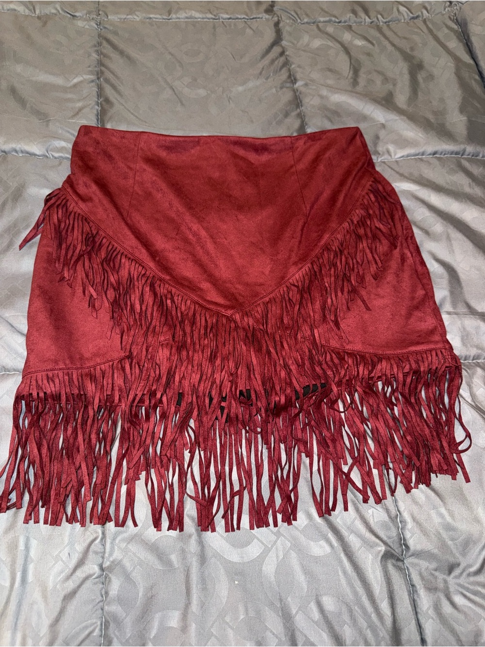 Halara High Waisted 2-in-1 Fringe Hem Bodycon Mini Suede Casual Skirt - Picture 3 of 5